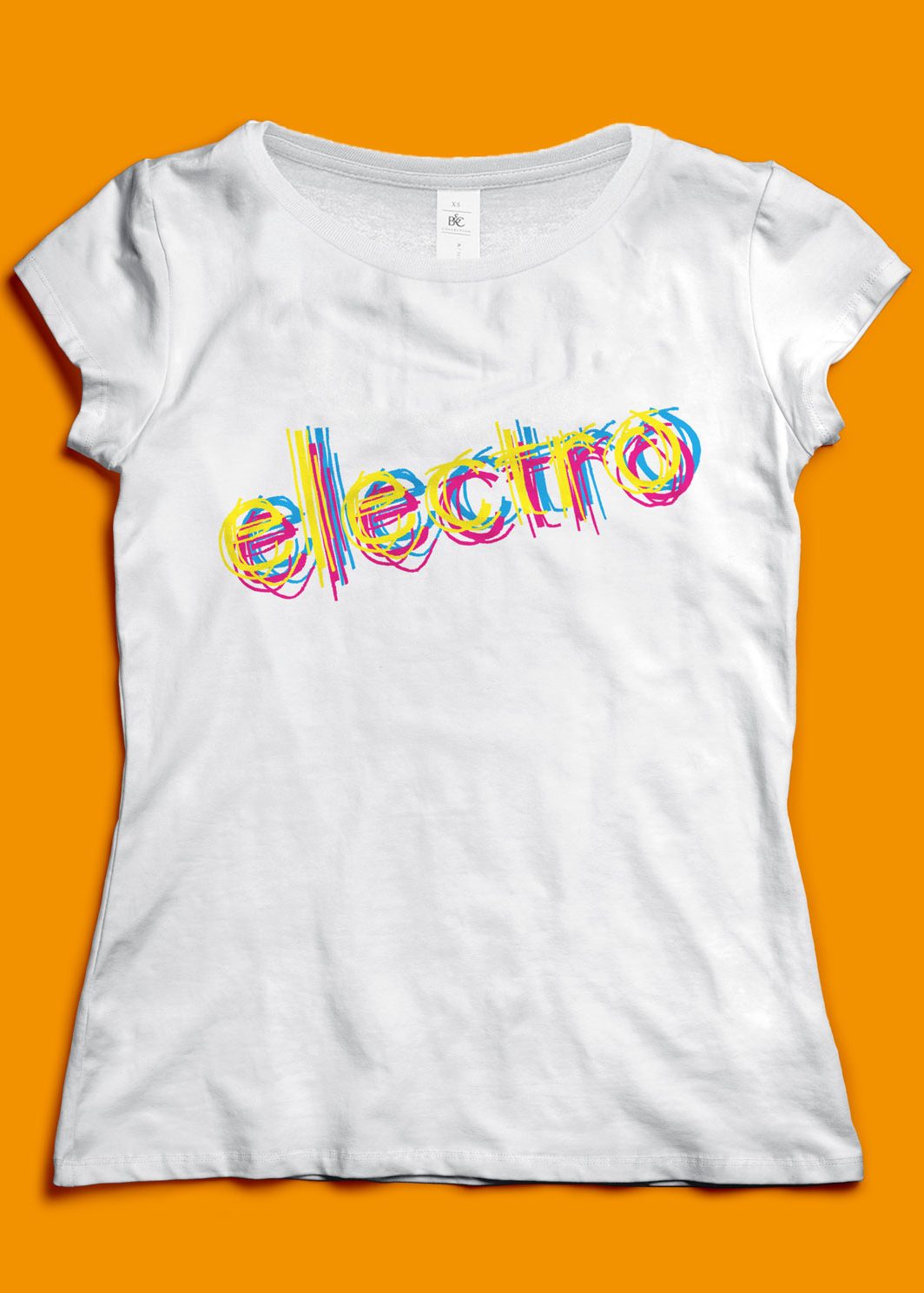 Weißes Frauen T-Shirt mit einem bunten Text electro