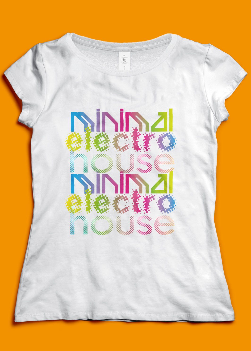 Weißes Frauen T-Shirt mit einem bunten Text minimal, electro, house