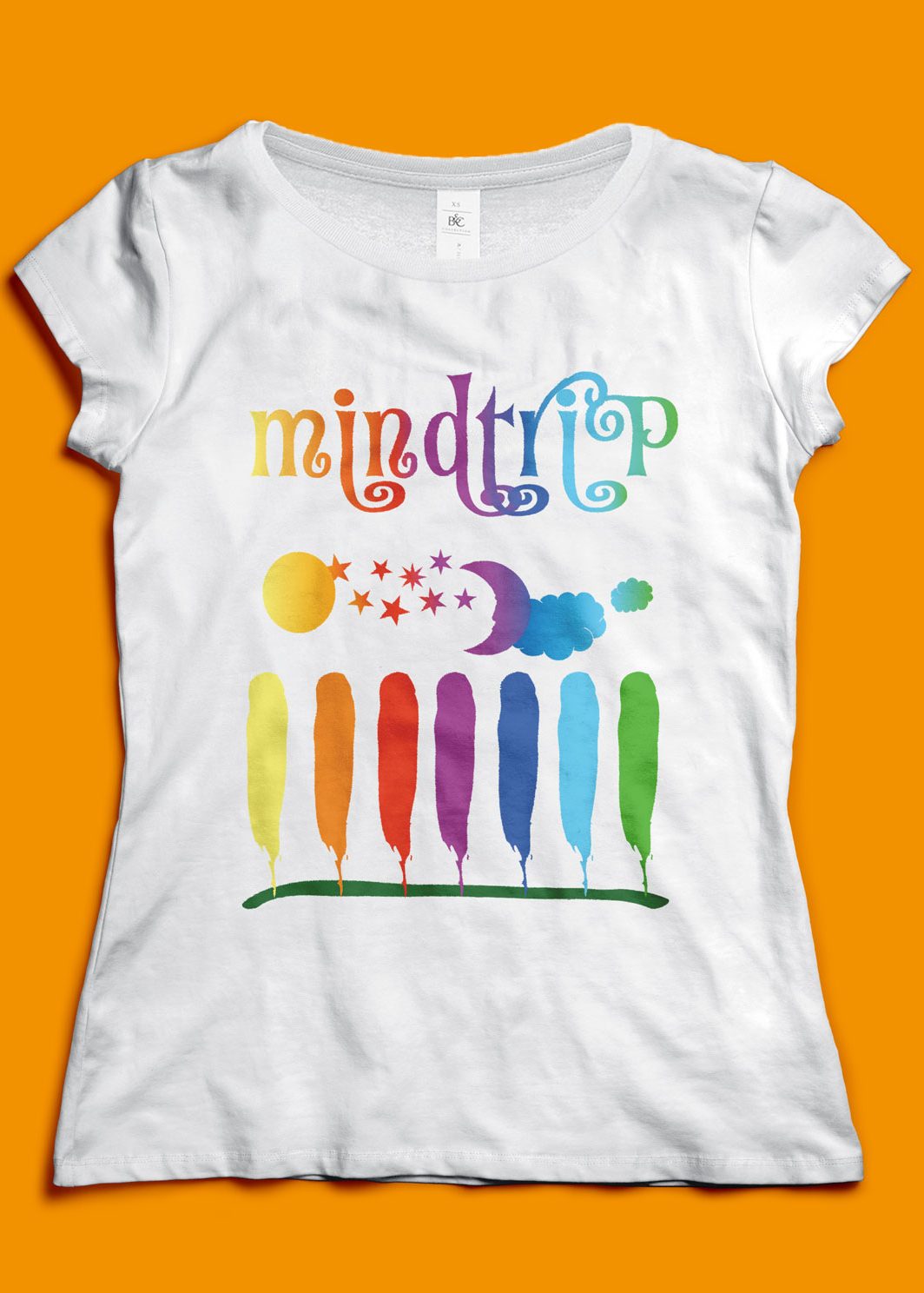 Weißes Frauen T-Shirt mit einem bunten Text mindtrip