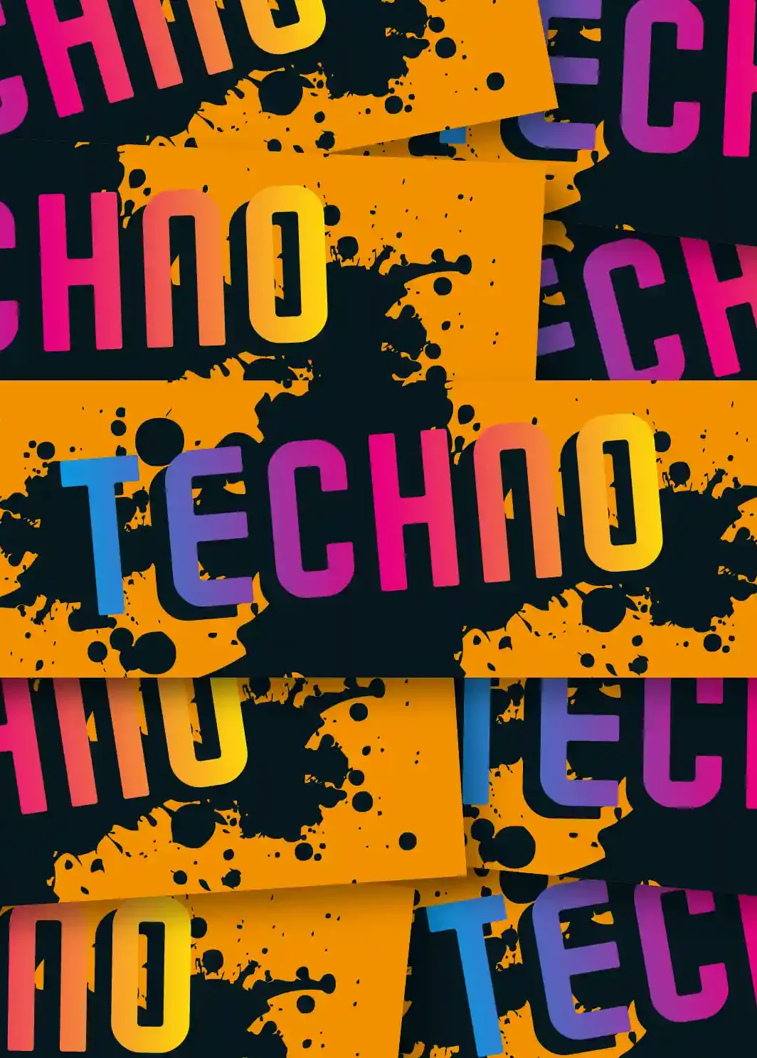 Mehrere Sticker mit dem Text Techno